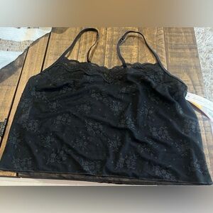 Colsie women's Floral Lace Bralette Brami Crop Cami Cropped Tank Top Small Black